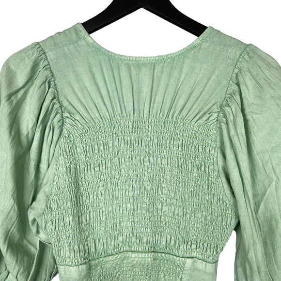 NEW Free People Maxi Dress String of Hearts Long Sleeve Shirred Green Medium - Picture 7 of 11